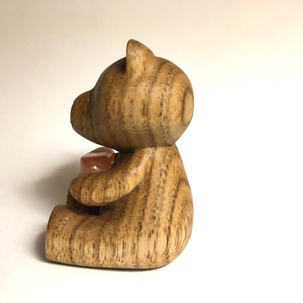 Hand Carved Wooden Bear with Natural Gem Stone - Picture 4 of 4